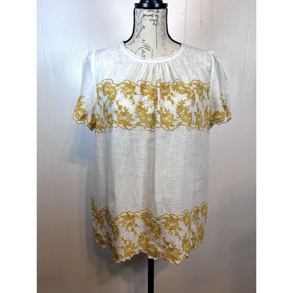Ann Taylor Loft Peasant Blouse Sz Small Boho Embroidered Linen/Cotton Festival